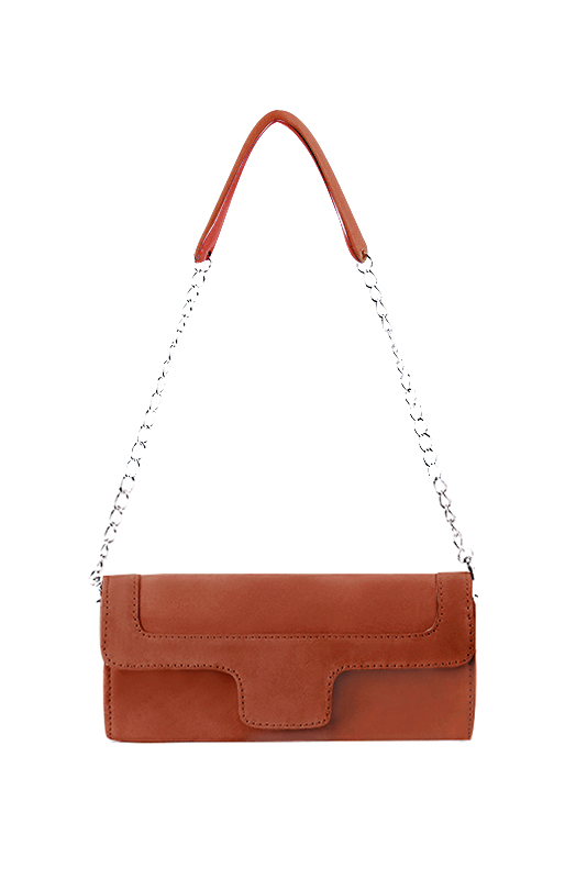 Dress clutch for wedding and parties in terracotta orange leather - Top view